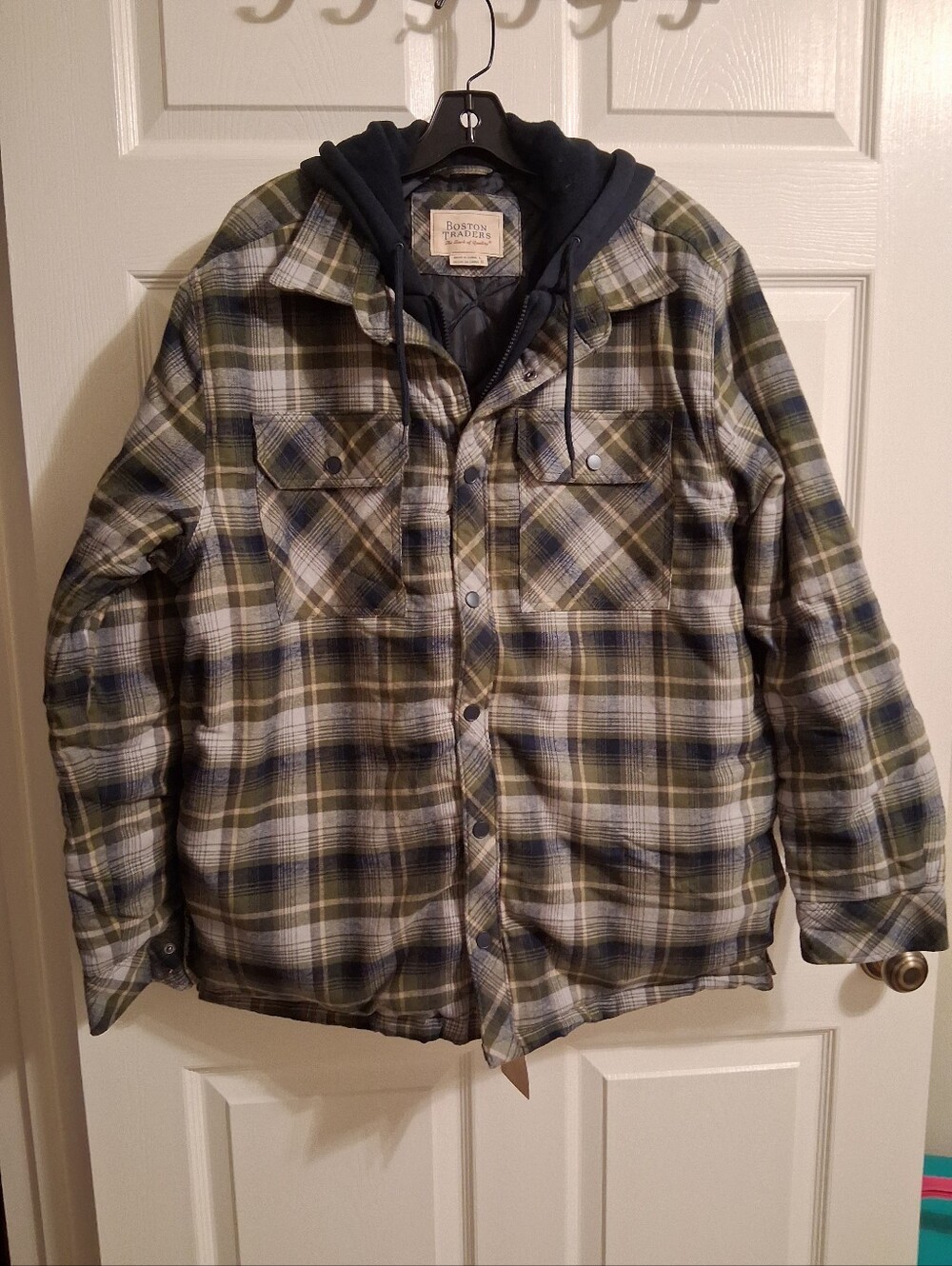NWT Boston Traders Men’s Ivy Green Plaid Hooded Jacket Large